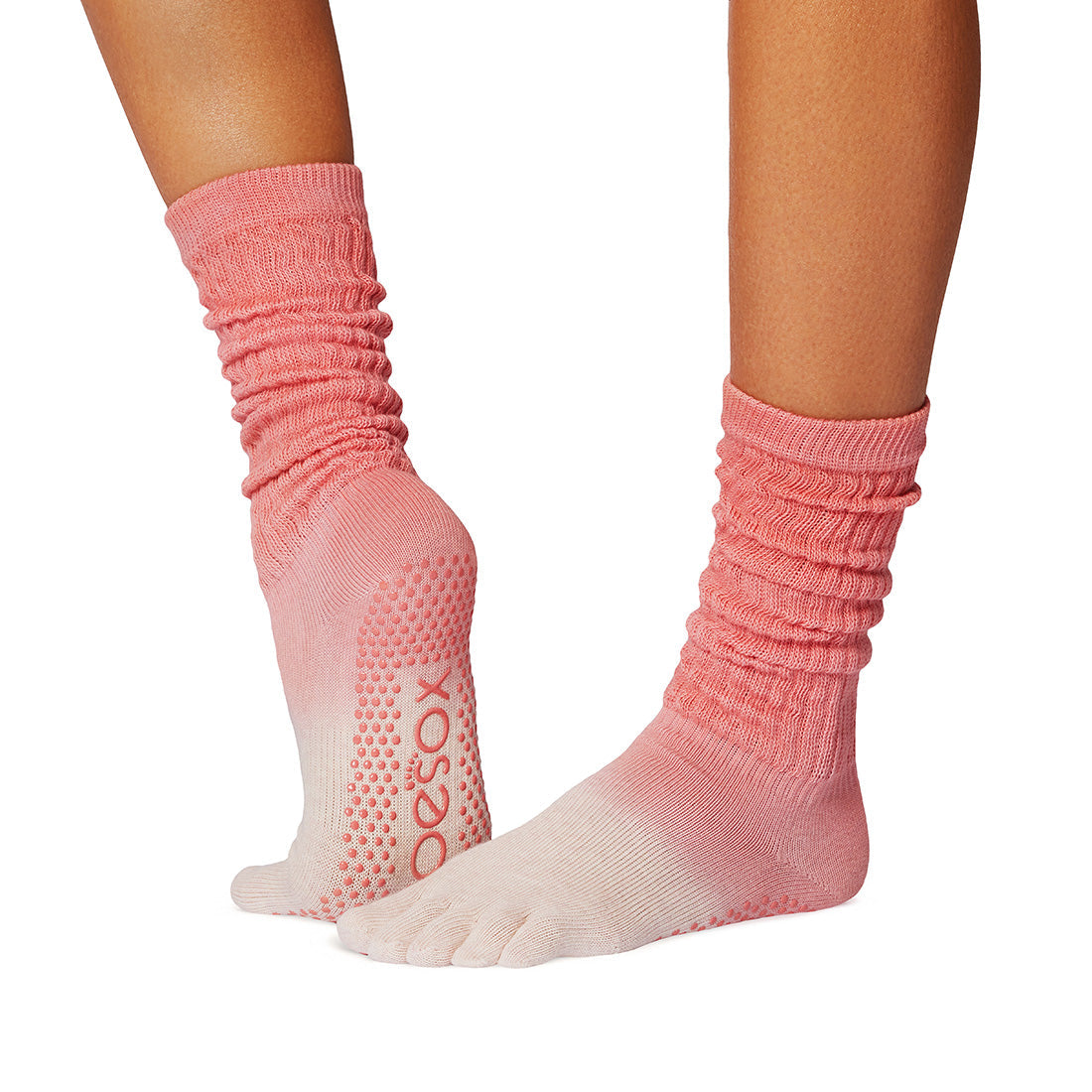 TOESOX Grip Full Toe Slouch - Hot Coral Ombre