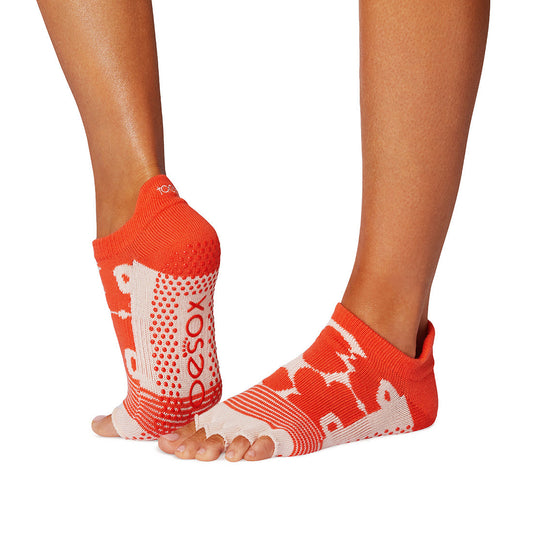 TOESOX Grip Half Toe Low Rise - Hot Coral Floral