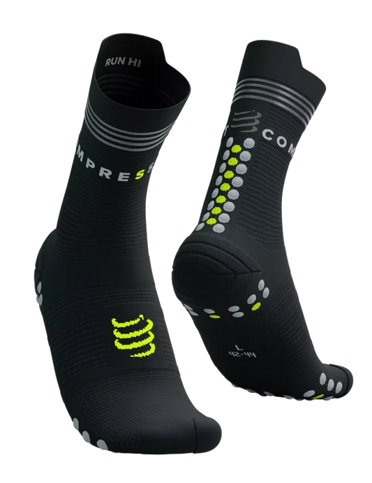 Compressport Unisex's Pro Racing Socks V4.0 Run High Flash - Black/Fluo Yellow