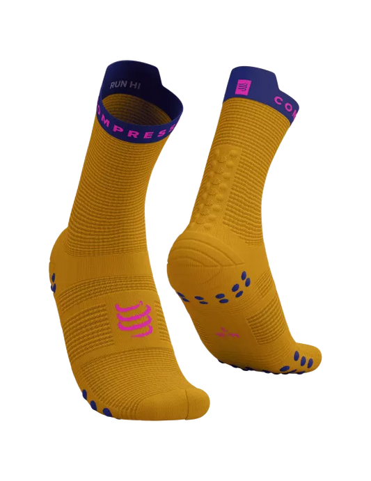 Compressport Unisex's Pro Racing Socks v4.0 Run High - Saffron/Dazz Blue