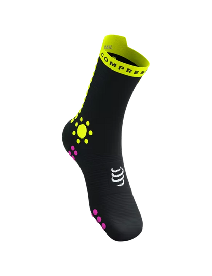 Compressport Unisex's Pro Racing Socks v4.0 Trail - Black/Safe Yellow/Neo Pink