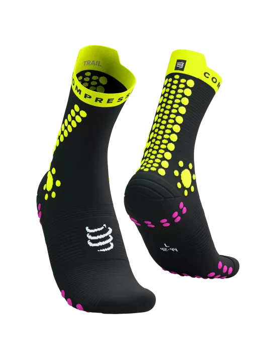 Compressport Unisex's Pro Racing Socks v4.0 Trail - Black/Safe Yellow/Neo Pink