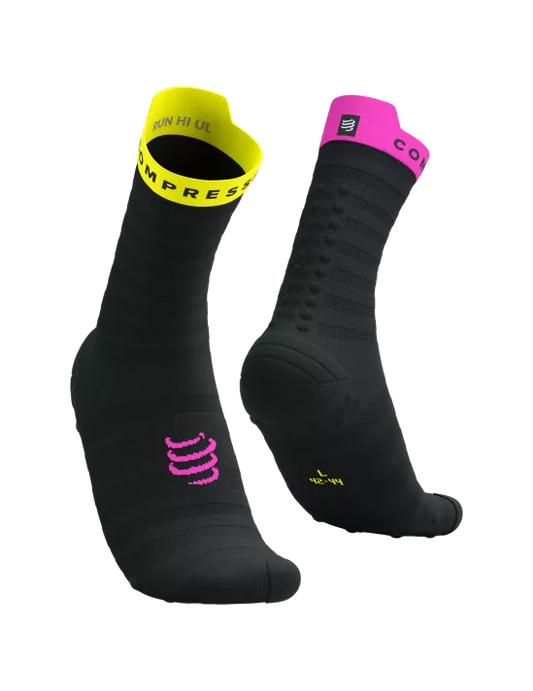 Compressport Unisex's Pro Racing Socks v4.0 Ultralight Run High - Black/Safe Yellow/Neo Pink