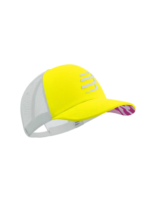 Compressport Unisex's Trucker Cap - White/Safety Yellow/Neon Pink